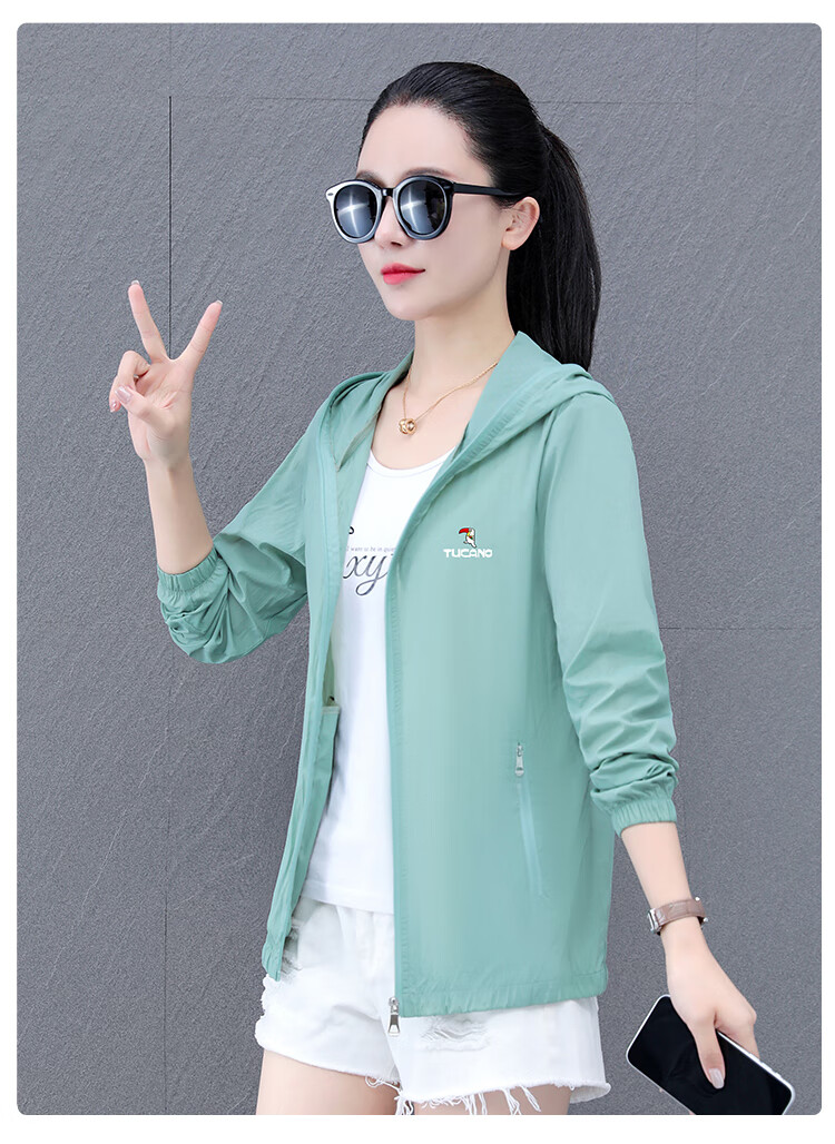 Woodpecker Women's Ice Silk Sun Protection Jacket Summer Hooded Breathable UV Protection Outdoor Sunscreen Coat Blue L 24