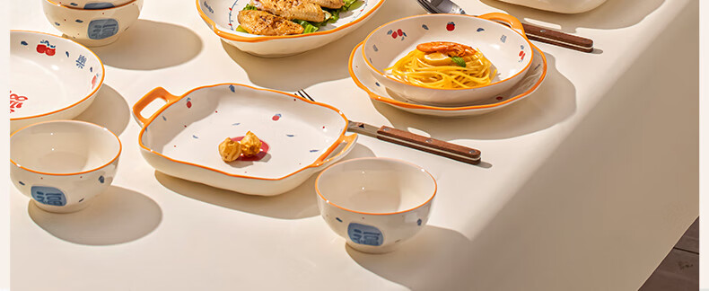 Mornenjoy Bowl Set for Home Use, 2026 New Style Underglaze Color High-Quality Cream-Colored Bowls And Plates Tableware Set, Housewarming Gift 2