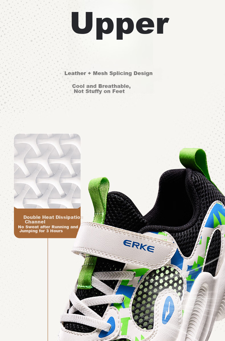 ERKE Children's Shoes, Boys And Girls Big Kids Sports Shoes, Children's Summer Breathable Running Shoes, Micro-Crystal White/light Oxygen Blue, Size 36 6