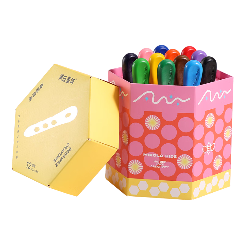 Meiletongnian Children's Beeswax Crayons, 12 Colors, Non-Staining, Non-Toxic, Washable, for Ages 1-3, Doodle Drawing Sticks, Oil Pastels