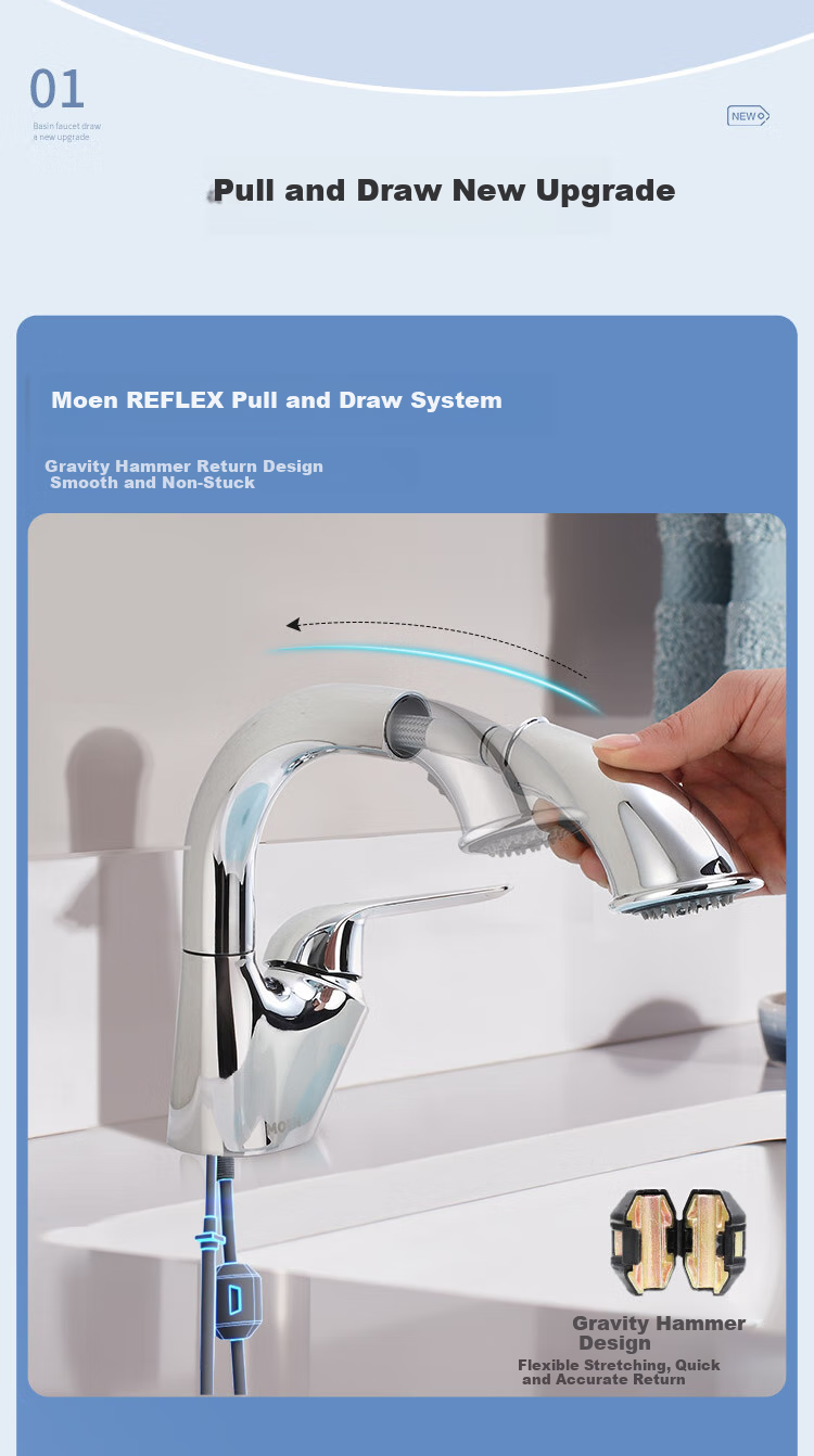 MOEN Washbasin Faucet, Bathroom Sink Pull-Out Hot And Cold 59 Copper Multifunctional Faucet 91035 3