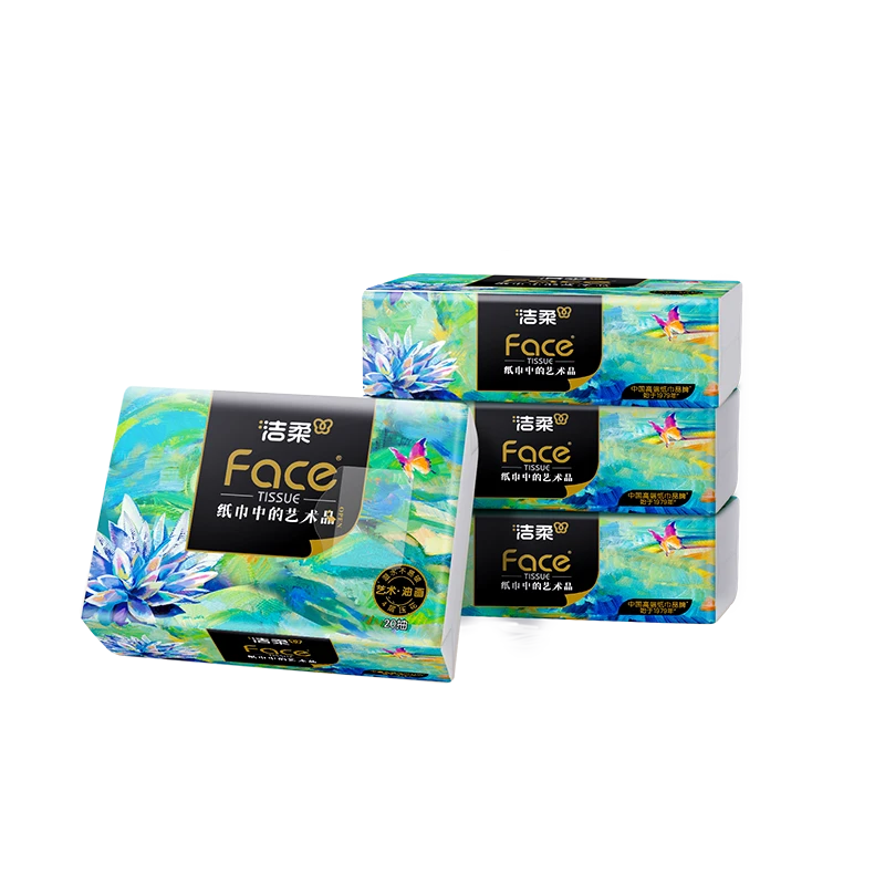 C&S Facial Tissues, Art Oil Painting Face 4-Ply 20 Sheets * 10 Packs, Pocket Tissues, Portable Small Pack Travel Size