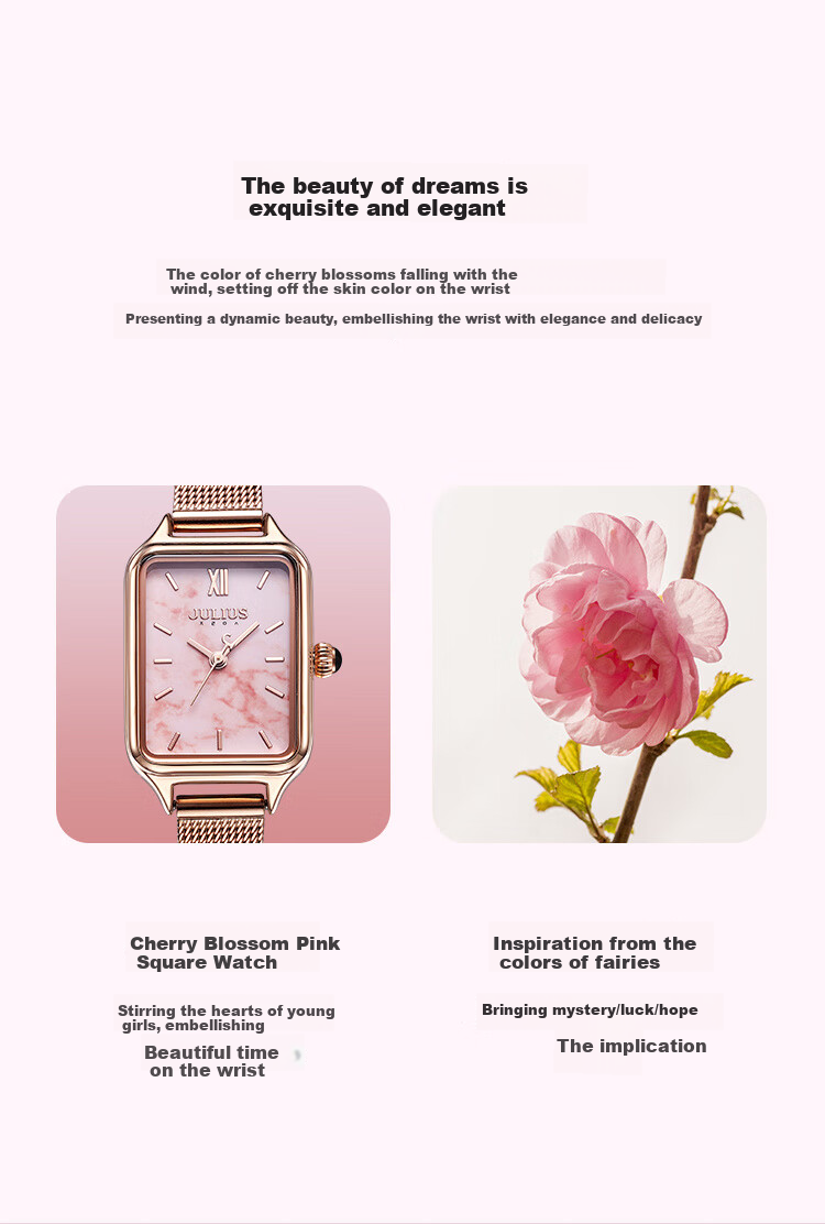 Julius Women's Watch, Simple And Elegant Dial, Fashionable Instagram Style, Waterproof Student Ladies' Watch with Rose Strap, Pink Dial JA-1267A 3