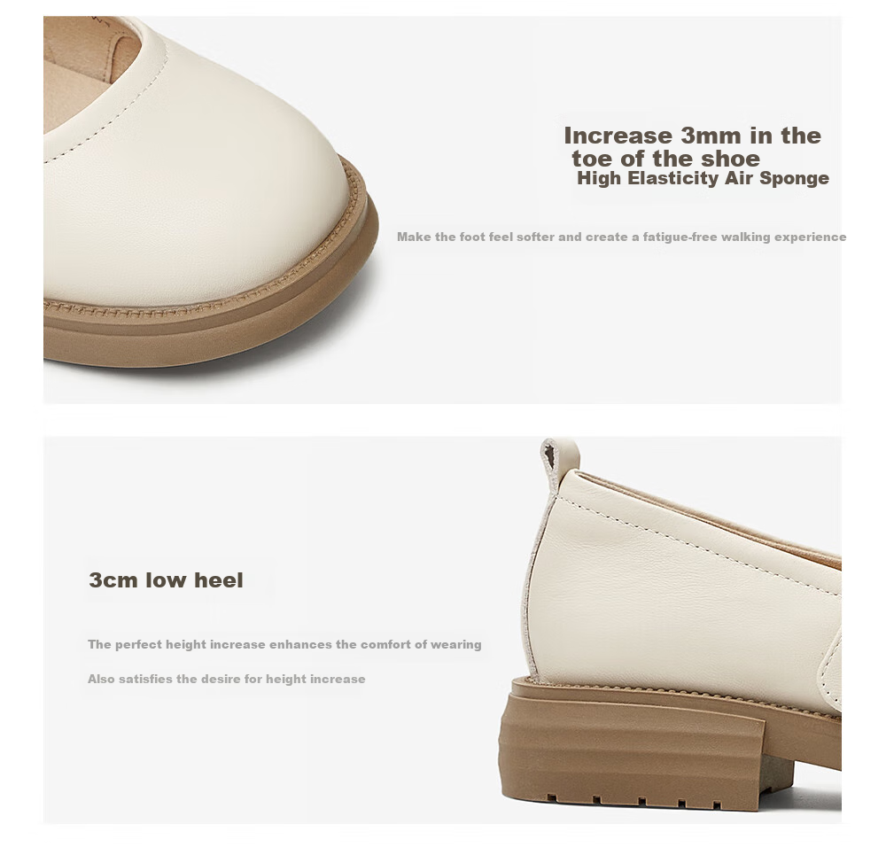 TATA Mary Jane Shoes for Women, Sheepskin Retro Leather Shoes, Women's Casual Loafers, Beige, Size 35 11