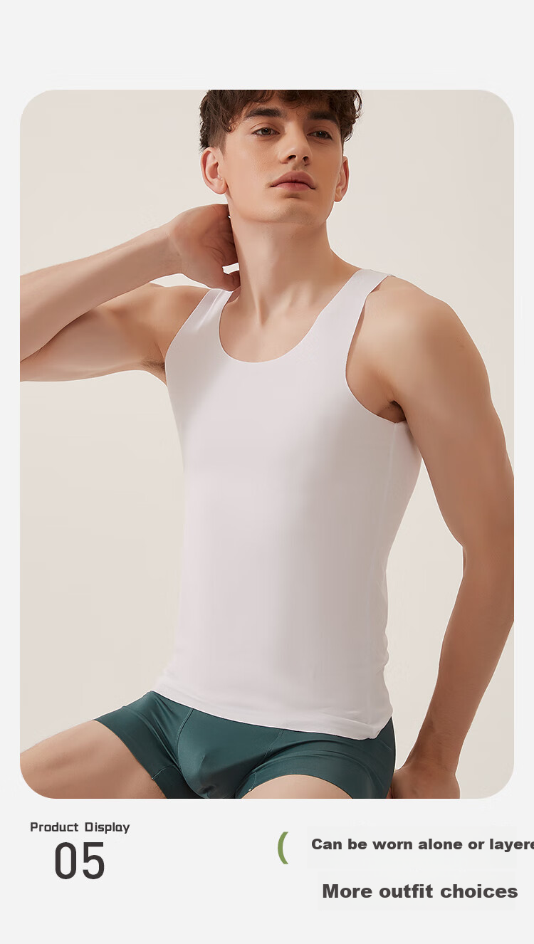 MiiOW 80S Modal Men's Tank Top, Spring And Autumn Ice Silk Seamless Sports Undershirt, Sleeveless Inner Layer, Pure White, 2XL 7