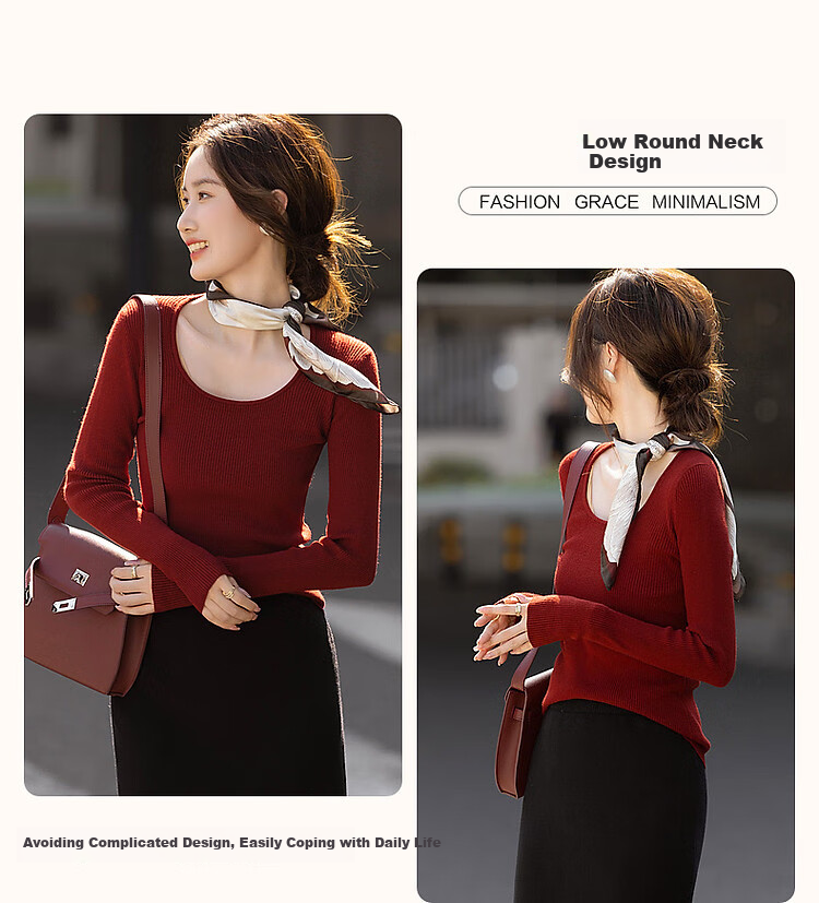 DME Winter Port Style Low Round Neck Slim Fit Concealing Long Sleeve Knit Top for Women Off-White M 5
