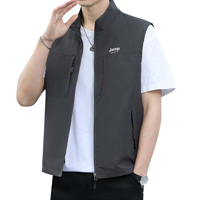 JEEP SPIRIT Men's Sleeveless Vest, Casual Spring And Autumn Outerwear, Gray, Size L