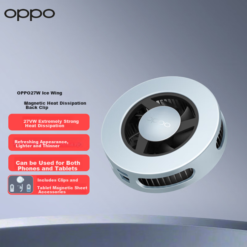 OPPO 27W Ice Wing Magnetic Cooling Back Clip, Sky Blue, Magnetic Design, Instant Cooling, Live Streaming And Gaming Essential, Compatible with OnePlus, Huawei, IPhone 17 Series AI