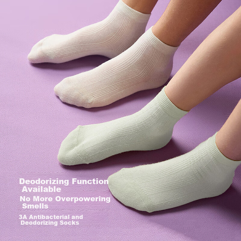 Aimer Kids Summer Socks 3A Antibacterial Deodorant Boys and Girls Short Socks 5 Pairs [Mesh Pearl Cotton] Blue Green White Stripes Size 16