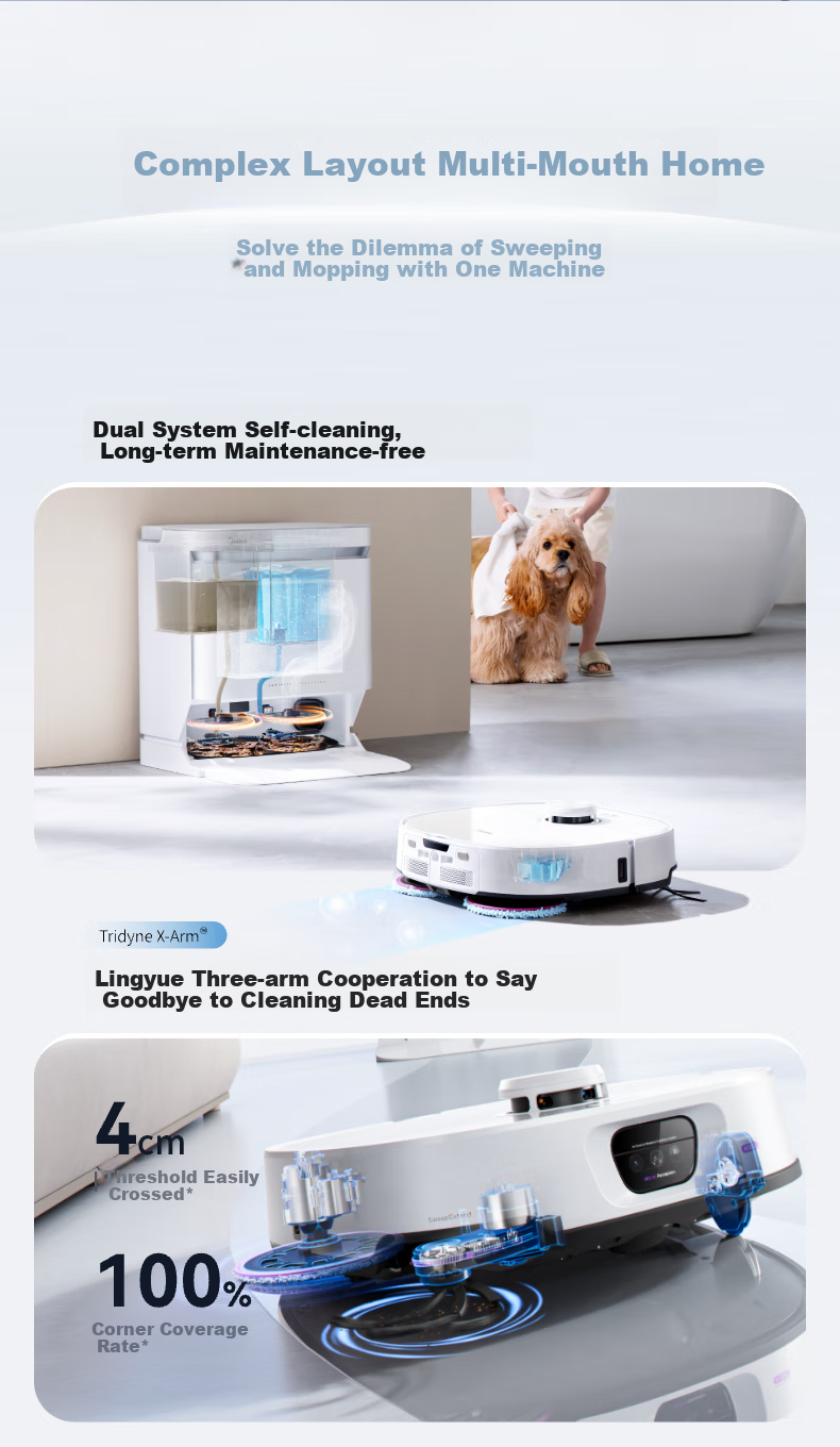 Midea V16 Pearl Edition, Robot Vacuum Cleaner with Automatic Cleaning And Self-Emptying Dustbin, Mechanical Arm for Hair Removal, No Tangle Washing Machine Water Tank Versio 4