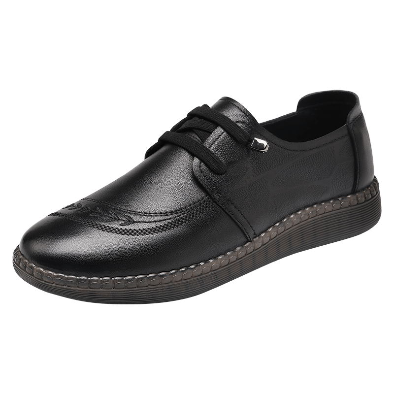 Red Dragonfly Women's Leather Autumn Soft Sole Non-Slip Loafers for Middle-Aged and Elderly WLB354801 Black Size 38
