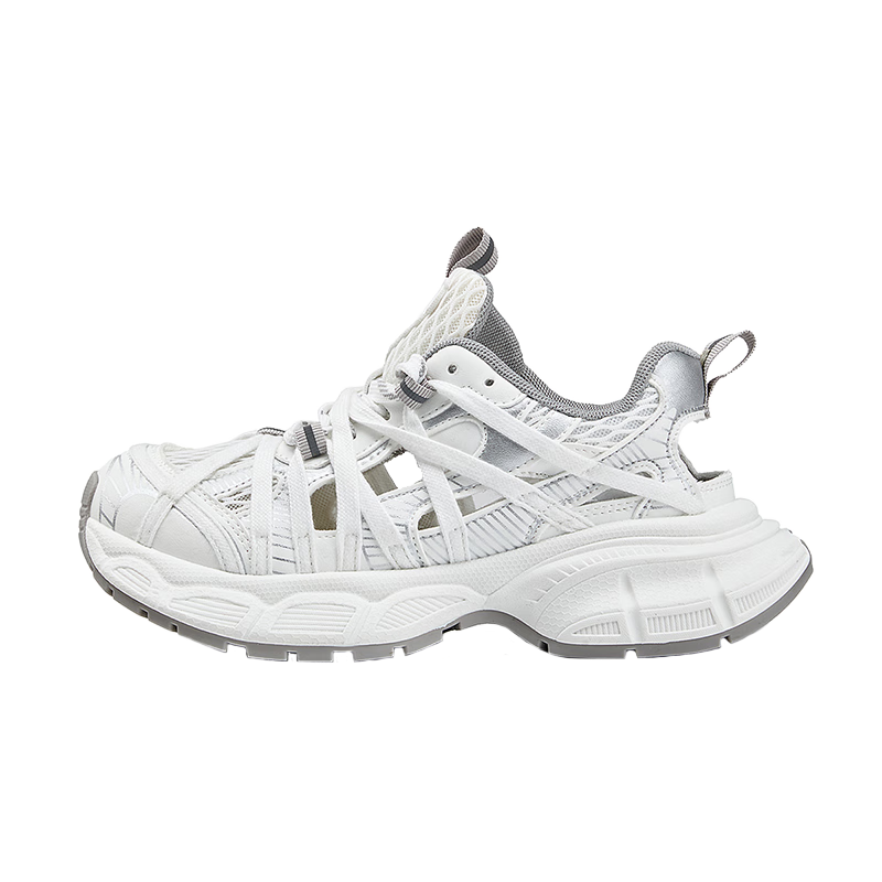 LA CHAPELLE Women's Hollow-out Dad Sneakers Breathable Versatile Thick-soled Casual Sports Shoes MJ222-7 Gray Size 37