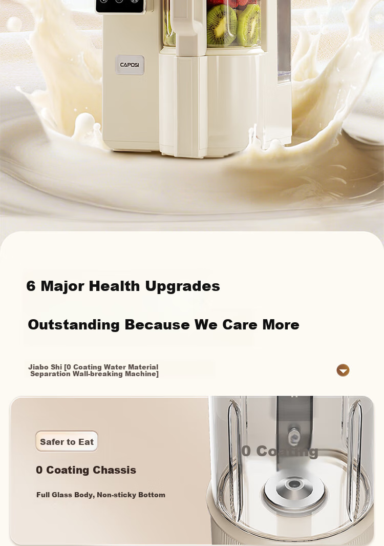 CAPOSI German [0 Coating | Water Bean Separation] Steam Blender, Fully Automatic No-Cooking 2026 New Quiet-Operating Soy Milk Maker, Pulp-Free Home Use Self-Cleaning Multi-Grain Baby Food Processor 8