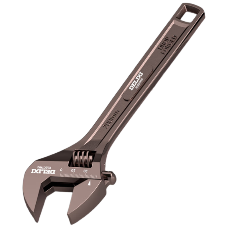 DELIXI ELECTRIC Black Nickel Adjustable Wrench Multi-Functional Household Open-End Plumbing Wrench Square Hole Black Nickel 200mm