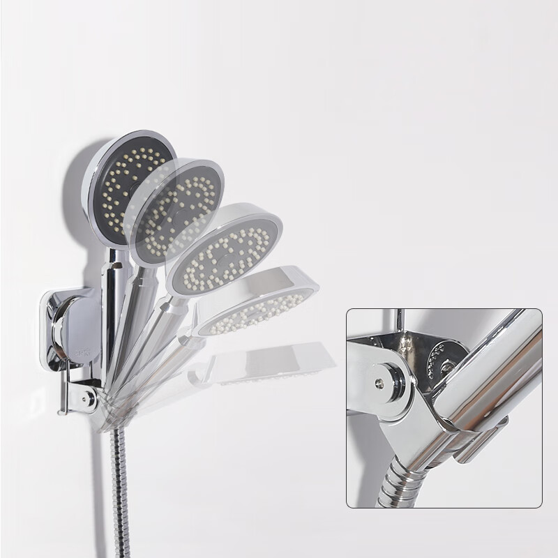 Hujia Shower Head Holder, No Drilling Required, Adjustable Base with Five Settings, Adhesive Wall-Mounted Stainless Steel