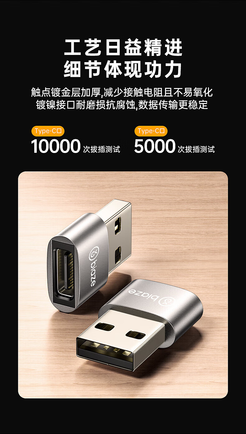BIAZE USB to Type-C Adapter OTG for Apple 17/16/15 Fast Charging, Type-C Port Converter for Xiaomi, Huawei Phones, CarPlay, Car Headphones, Laptops 1