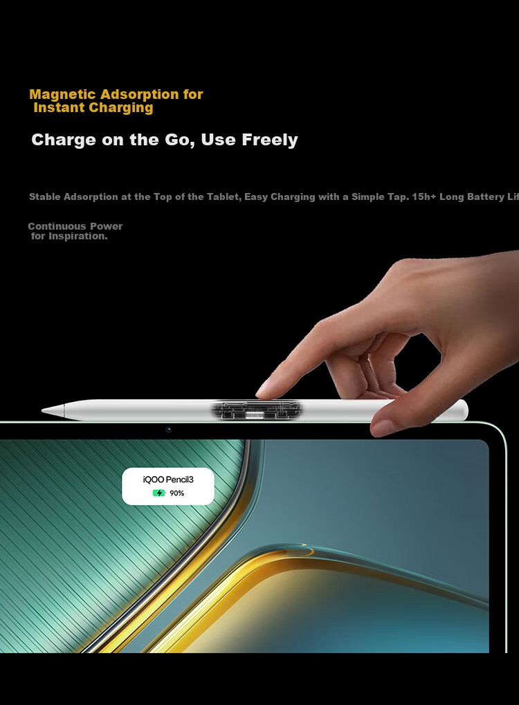IQOO Pencil3 Pearl White Ultra-Low Latency 15+ Hours Battery Life Magnetic Wireless Charging [Compatible with IQOO Pad5 Series Tablets] 4