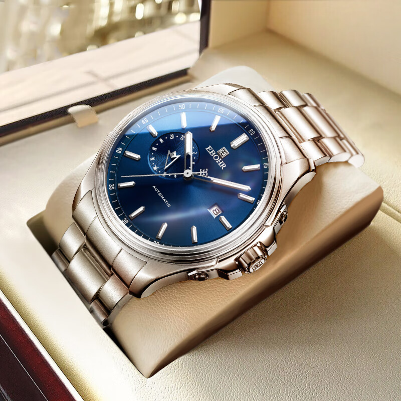 EBOHR Men's Automatic Mechanical Watch Fashion Calendar Stainless Steel Band Male Wristwatch New Year Valentine's Birthday Gift