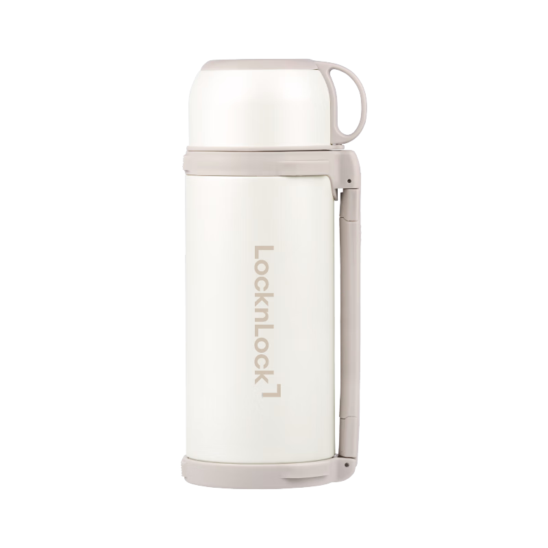 LOCK&LOCK Large Capacity Insulated Bottle for Outdoor Travel Camping, Stainless Steel Portable Car-Mounted Handheld Thermos Flask 1.8L Ivory White