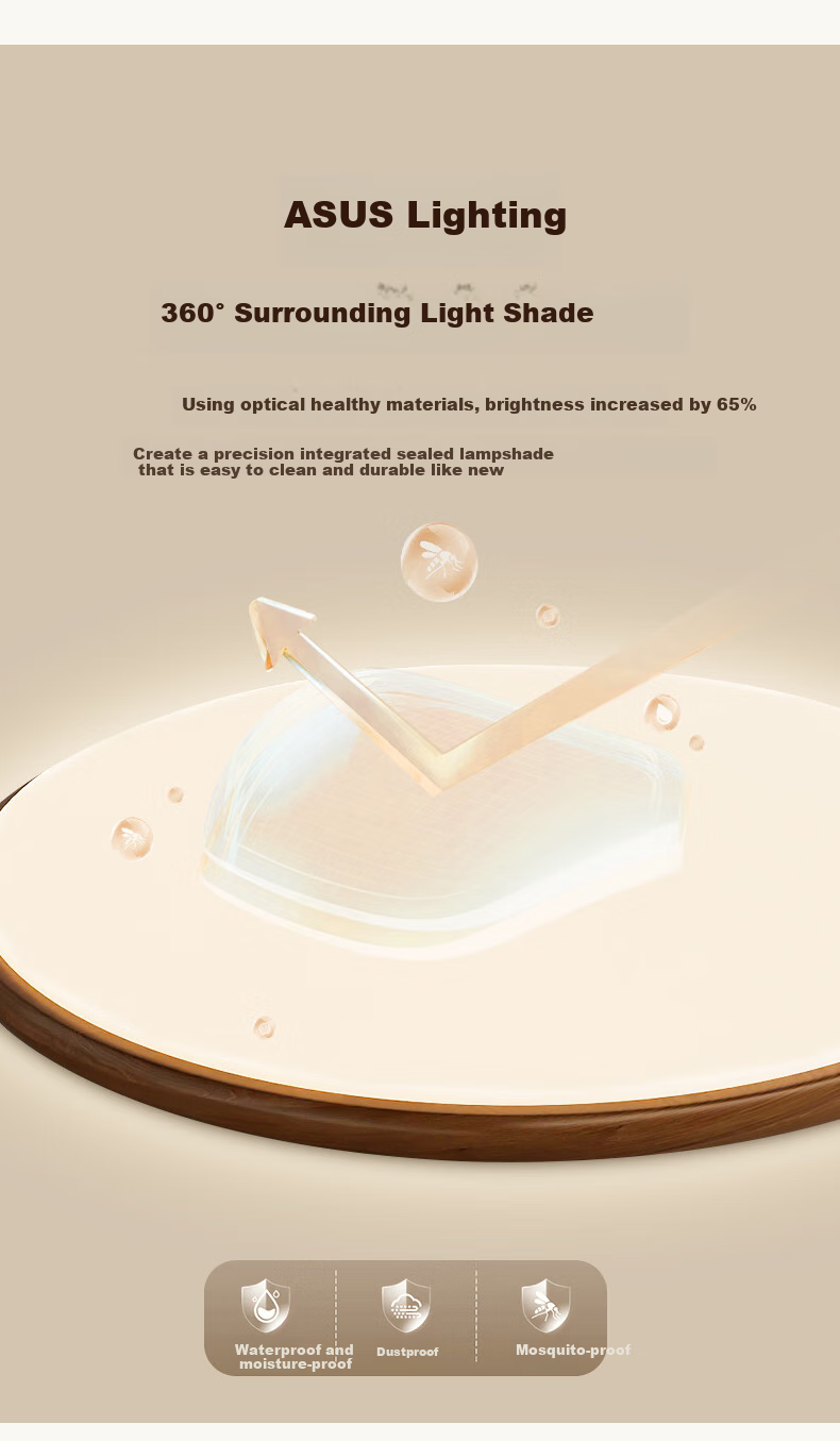 Huashuozhaoming American Walnut Wood, Vintage French Style Bedroom Ceiling Light, Modern Minimalist Round Design, Three-Color Adjustable Lighting 23