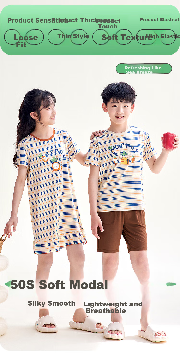 Hodohome [Same As in Mall], Children's Pajamas, Girls' Modal Cool-Feel Short-Sleeve Loungewear, Air Conditioning Wear, 318, Size 150 2