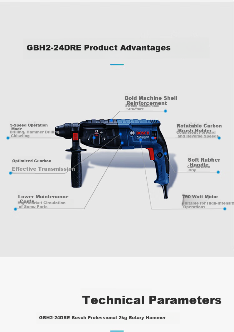 BOSCH Electric Hammer And Drill, Lightweight 2kg Class, Multi-Purpose One Machine with Four Holes, 5 Series Dust Collection Cover Set, GBH 2-24 DRE 16
