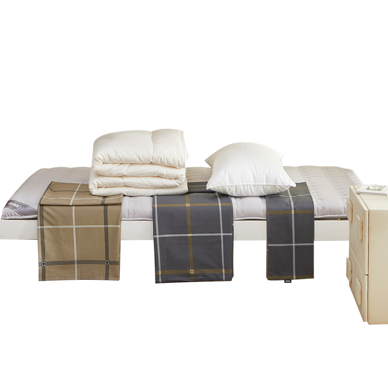 Dohia Home Textiles Student Dormitory Set of Six Pieces (All-Cotton Bedding Three-Piece Set + Quilt + Pillow Core + Mattress) Blanket