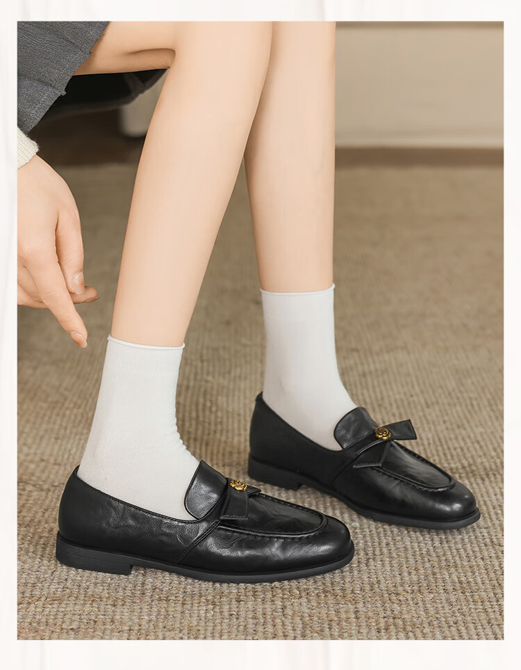 ZHR Women's Flat Shoes 2026 Spring New British Style Loafers Commuter Slip-On EH208 Black Size 38 3