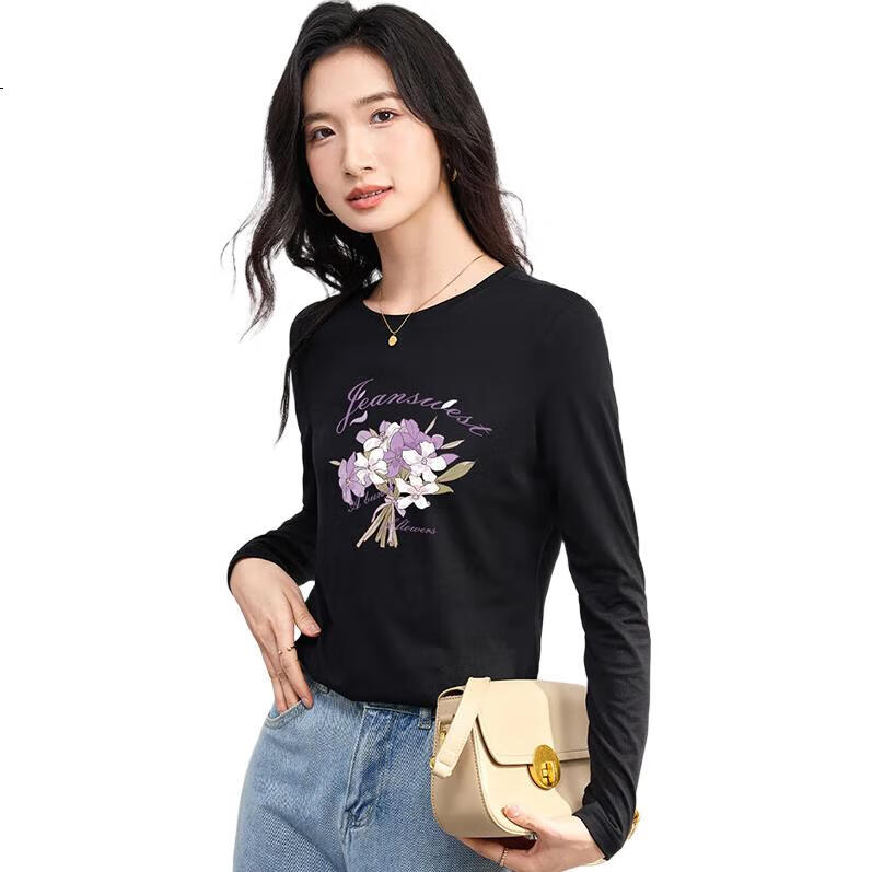 Женская футболка с длинным рукавом Jeanswest, осень, 100% хлопок, черный, размер M