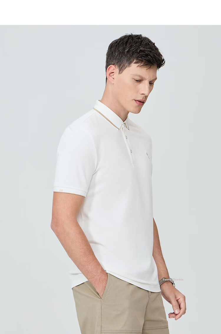 DANCING WOLVES [7A Antibacterial & Instant Cooling] Smooth Mulberry Silk Men's Short-Sleeve POLO 803 Pure White M (170) 11