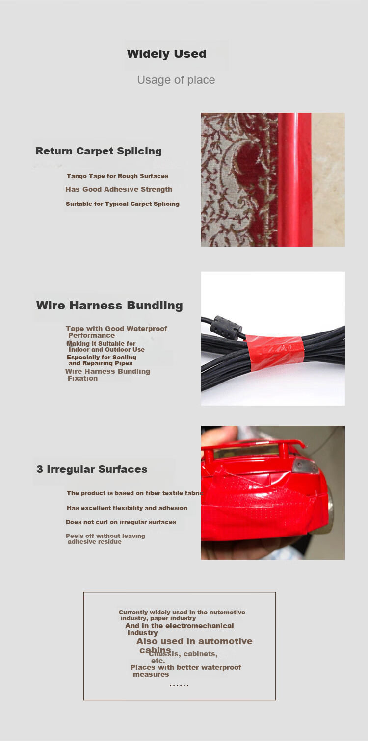 TANGO Office Strong Adhesive Tape High-Strength Carpet Splicing Fixing Line Tape Anti-Curl Edge Red 48mm*15y (13.7 Meters) 3 Rolls 9