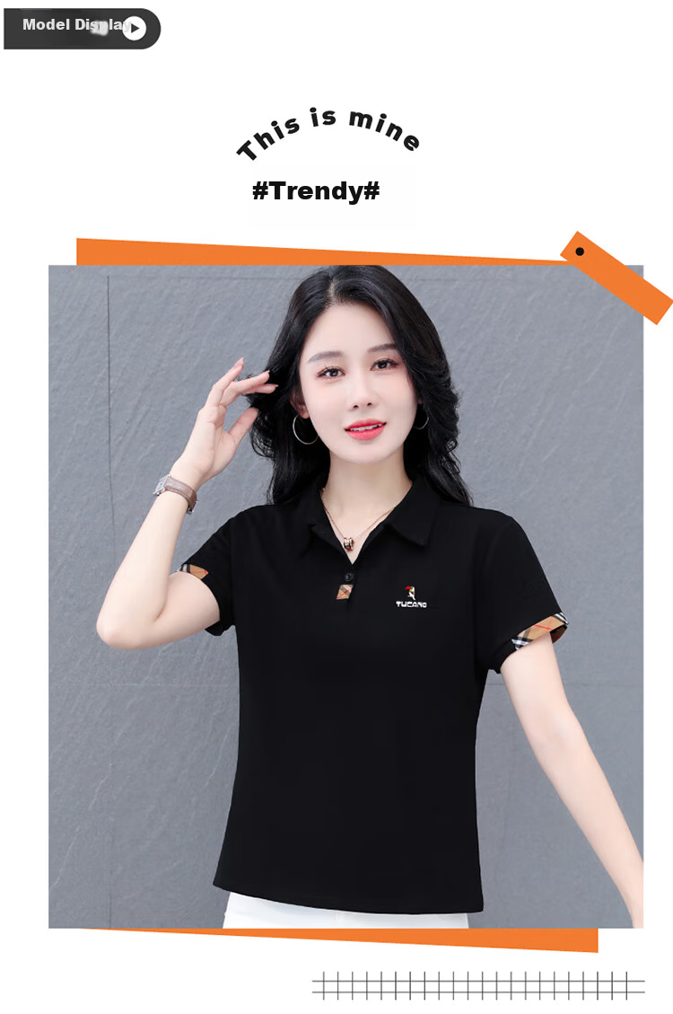 TUCANO Lapel Short-Sleeve T-Shirt for Women, Summer New POLO Shirt, Pure Cotton Regular Shoulder Slimming Athletic Casual Top, Black, M 6