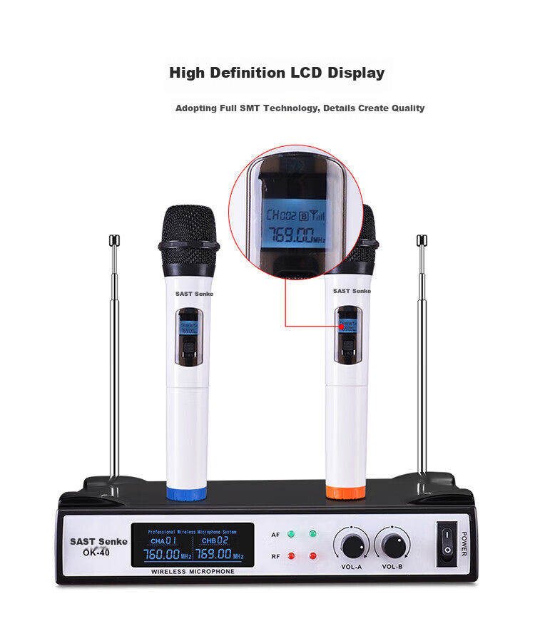 SAST OK-40 Wireless Microphone System, Dual Wireless Microphones, Home KTV Sound System for Singing, Meetings, Speeches, Stage Performance, Karaoke, OK Dual Handheld Microphones, Black 7
