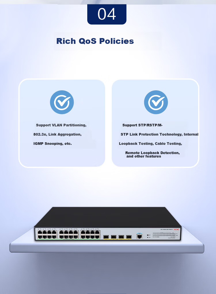 H3C 24 Electrical Ports + 4 Optical Ports, Full Gigabit Layer 2 Web-Managed POE Enterprise-Level Network Switch, Network Cable Power Supply 400W/Port Isolation, S1850V3-28P 4