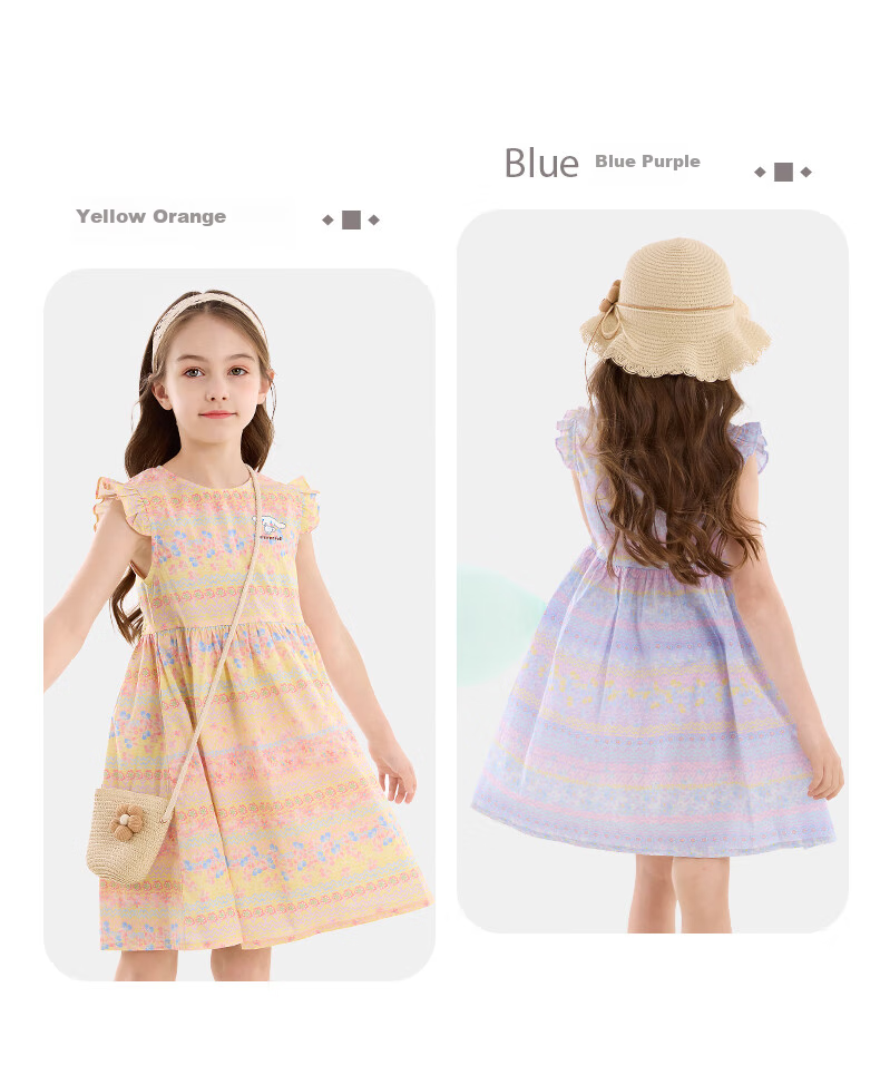 Hello Kitty Girls' Summer Dress, Stylish Children's Cotton Dress, Loose Floral Print for Older Girls, GG010 Yellow Orange, Size 170 2