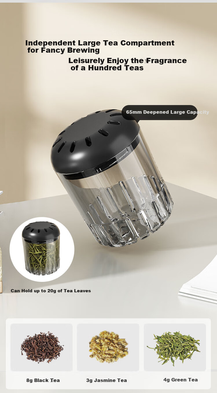 JD Original Magnetic Tea Infuser Cup, Magnetic Tea Compartment, Tritan Plastic Water Separation Sports Cup, Energetic Black 550mL 8