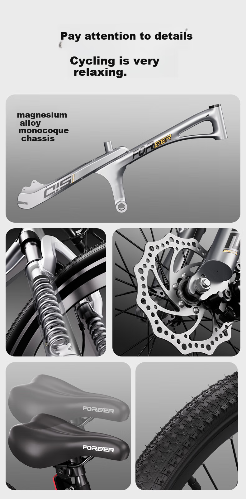FOREVER Children's Bicycle for Older Kids 6-12 Years Old, Magnesium Alloy Gears Mountain Bike for Boys And Girls, Student Bicycle, 20-Inch Silver Color 2