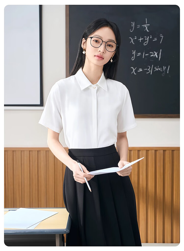 Bodexiaojie Blue Professional Short-Sleeve Blouse for Women, Summer Public Exam Interview Chiffon Top, Commuter Outfit Formal Shirt, Blue, XL 16