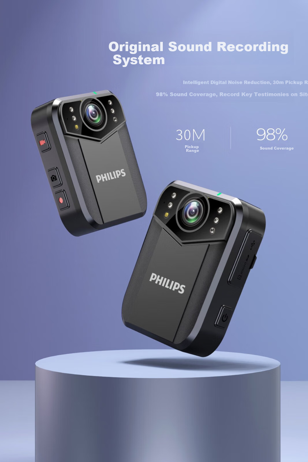 PHILIPS VTR8003 Body-Worn Explosion-Proof 3K HD Video Recorder, Portable Chest-Mounted Mini Recorder with Night Vision, 512GB 3