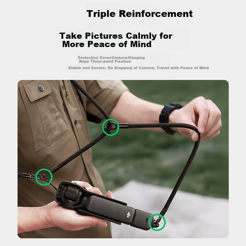 Ремешок-шнурок BIAZE для DJI Pocket 3, усиленный, противоскользящий, противоударный, черный