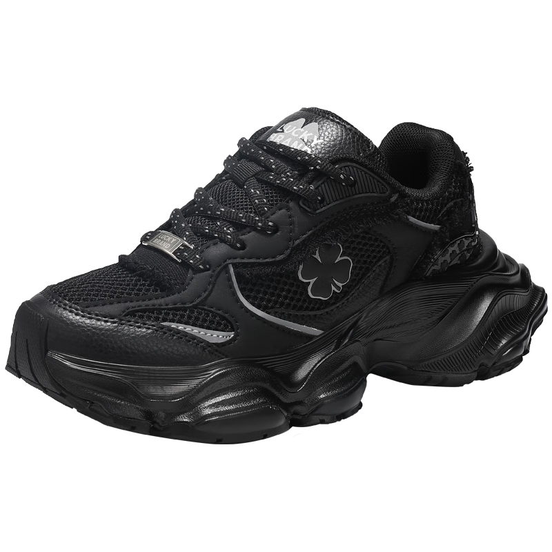 LUCKY BRAND Dad Sneakers Women's Four-Leaf Clover American Casual Mesh Height-Increasing Breathable Sports Shoes Men's LY0302 Black Size 39
