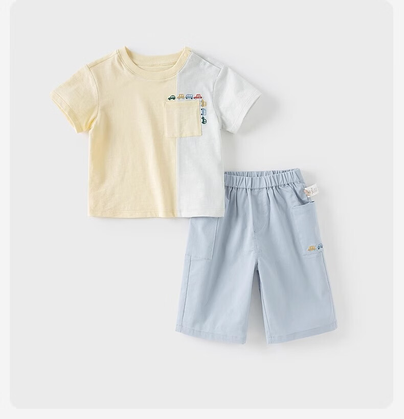 DAVE & BELLA Children's Capri Pants Set Summer Outfit Boys Casual Thin Short-Sleeve T-Shirt And Pants Two-Piece Set 7