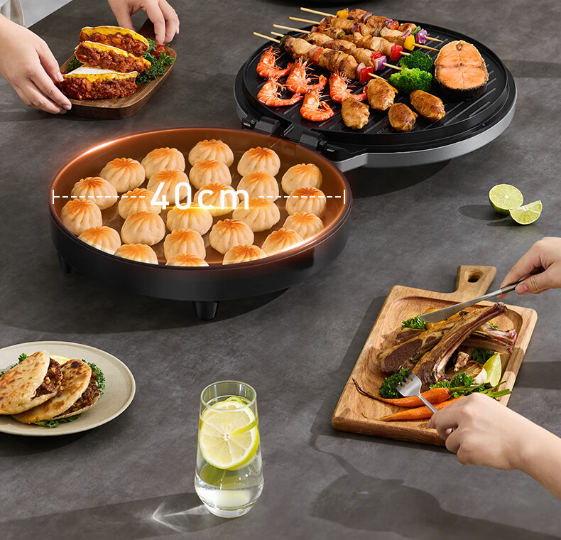 Joyoung 2000W High-Power Zero Fluorine Titanium Ceramic Electric Griddle, Home Grill And Roaster, Multifunctional Smart Sandwich Maker Breakfast Machine, Top Grill Bottom Roast Double-Sided Heating Large Baking Tray GK700 6