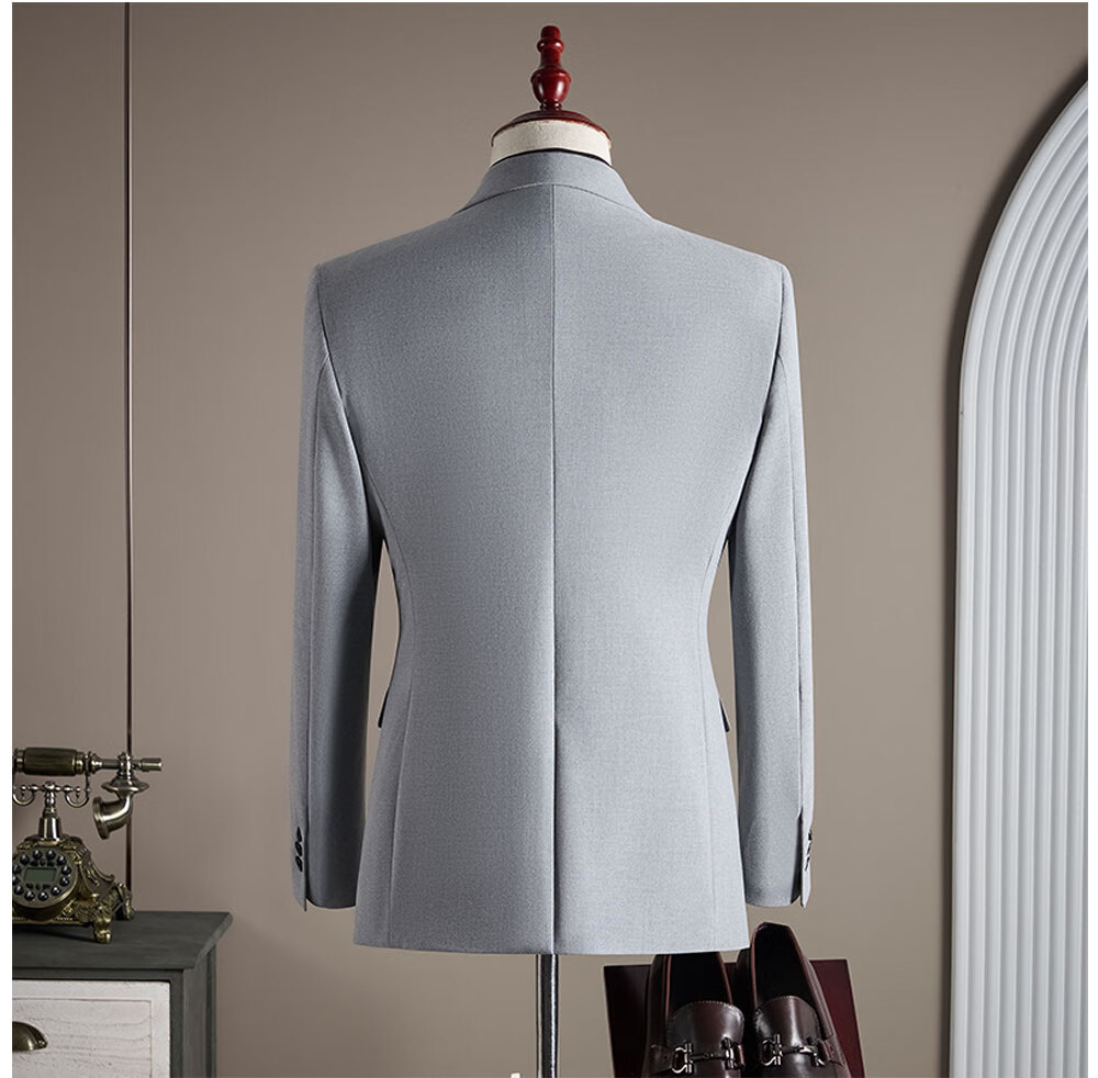 ROMON Men's Business Suit Set Blazer + Vest + Trousers Light Gray XL 39
