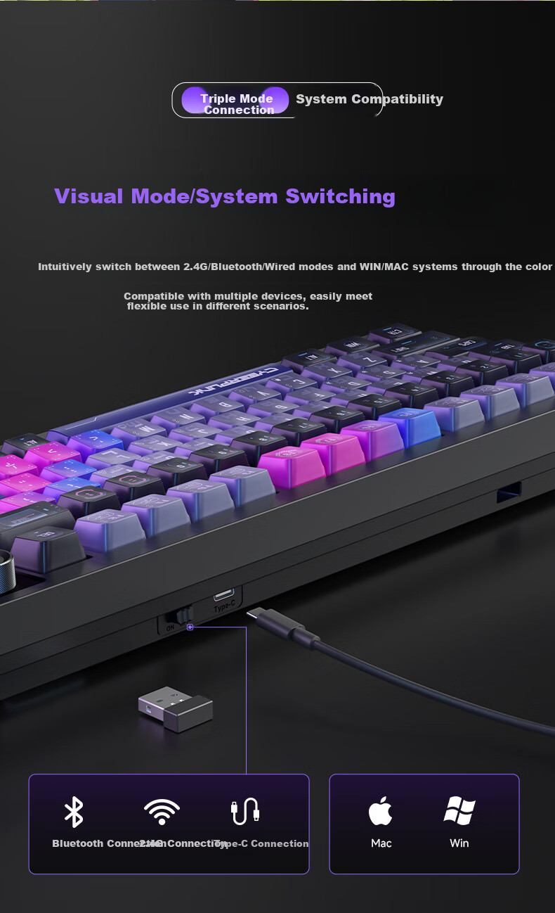 Langtu Langtu LT75pro Mechanical Keyboard, Wired/wireless/Bluetooth Triple-Mode, 75 Keys, Gaming And E-Sports, Computer Office Keyboard, LCD Color Screen, Isometric Layout, Raptor Switches 13