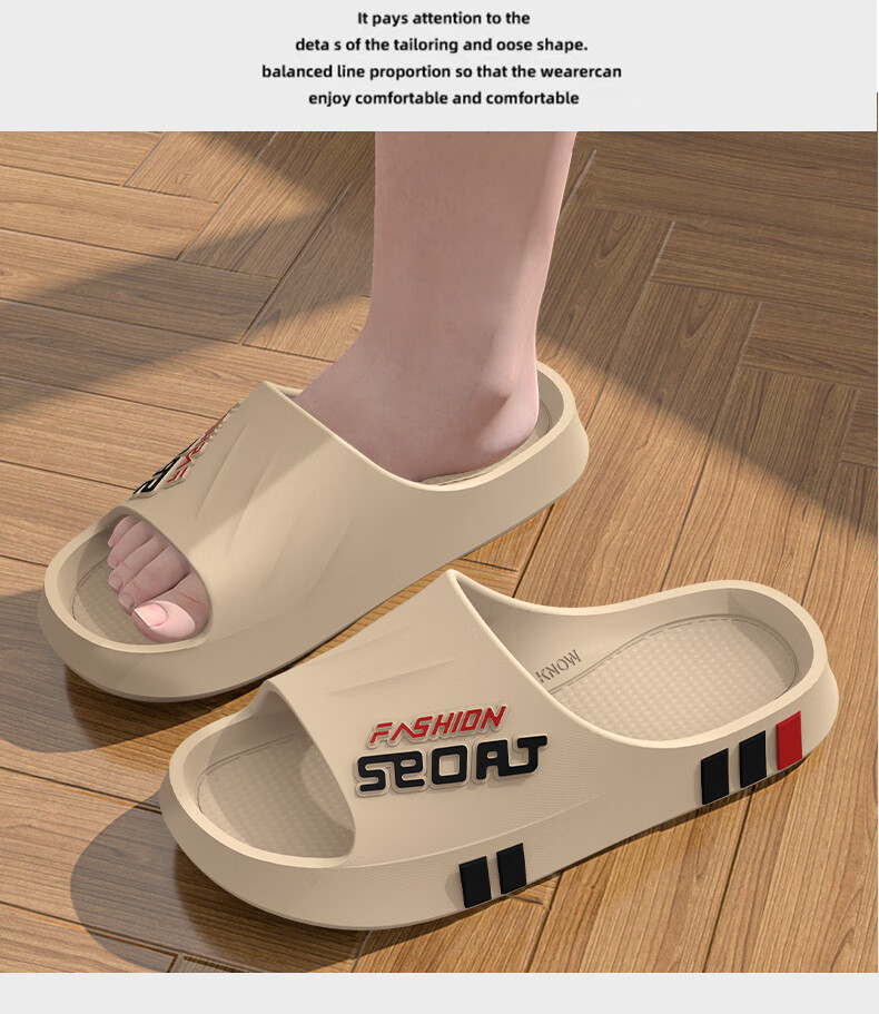 Seven-Color Spun Men's Outdoor Anti-Slip Sports Shock Absorption Beach Slippers Soft Sole Home Bathroom Summer Cool Slippers Black Size 44-45 4
