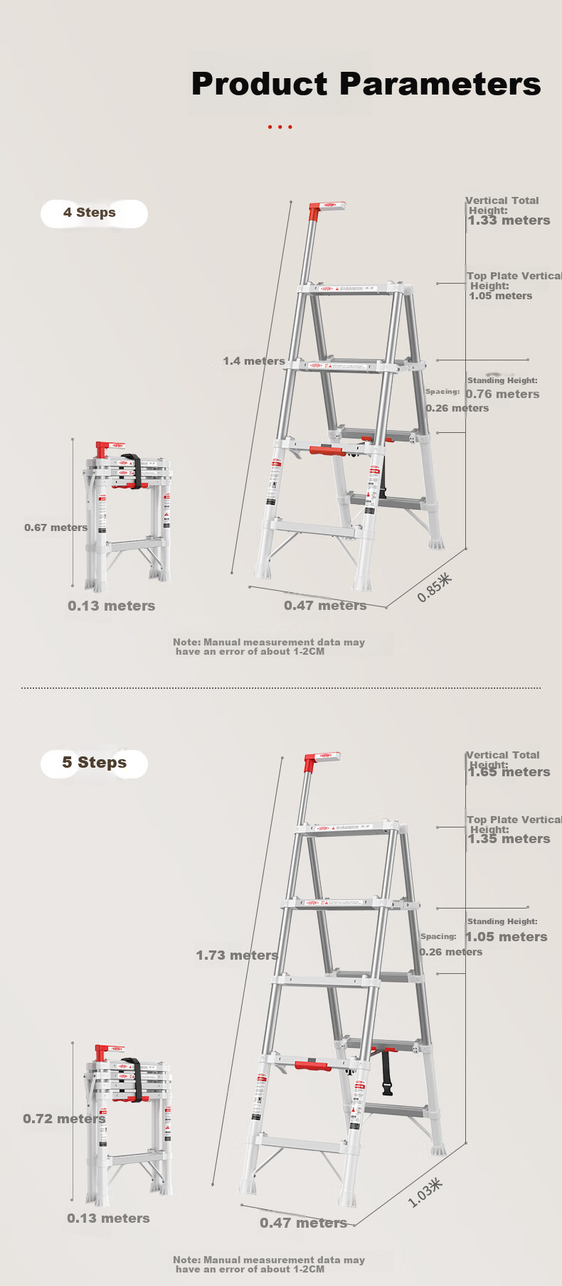 DU PONT [Naianxiaoyun Ladder] Folding A-Frame Ladder for Home Use, Indoor Telescopic Ladder, Multi-Functional Climbing Ladder, 5 Steps 12