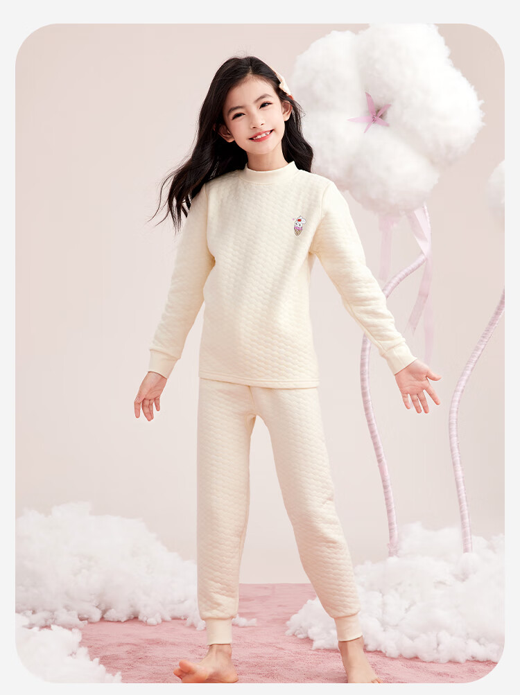 DEESHA 280G Three-Layer Quilted Thermal Insulated Girls' Thickened Half-High Collar Autumn Thermal Underwear Set 1