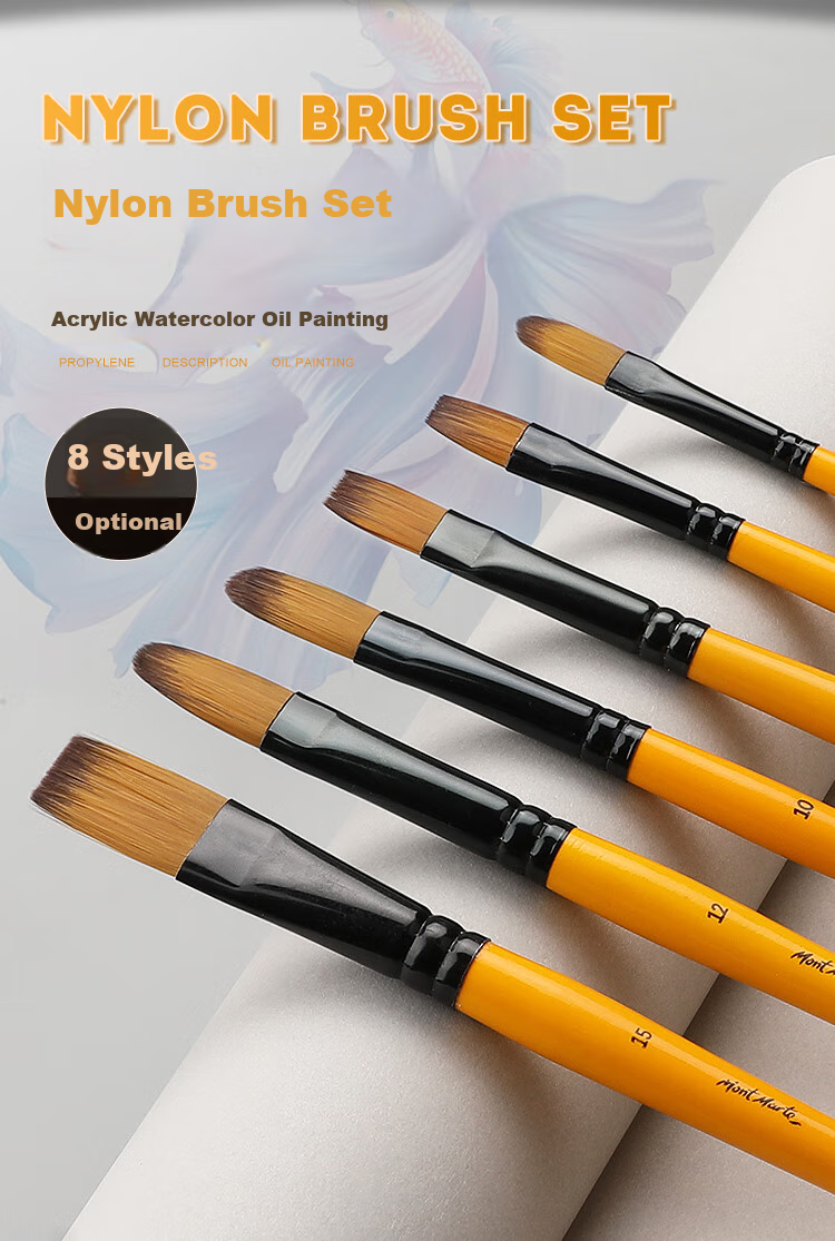 Mont Marte (MontMarte) Gouache Brushes Set of 4, Watercolor Paint Brushes for Children, Art Paint Line Brushes, Fan-Shaped Flat Brushes, Student Watercolor Brush Set BMHS0013 2