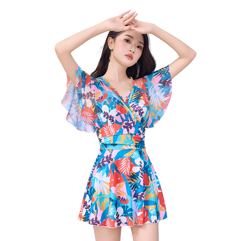 LangSha Women's One-Piece Conservative Swimdress Slimming Beach Skirt Swimsuit Plus Size Bathing Suit for Hot Springs